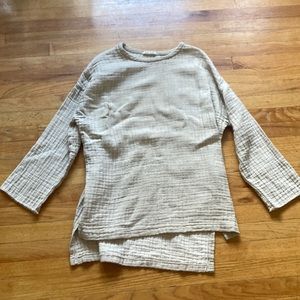 XS Black Crane Cotton Linen Boat neck Top - can fit M or L